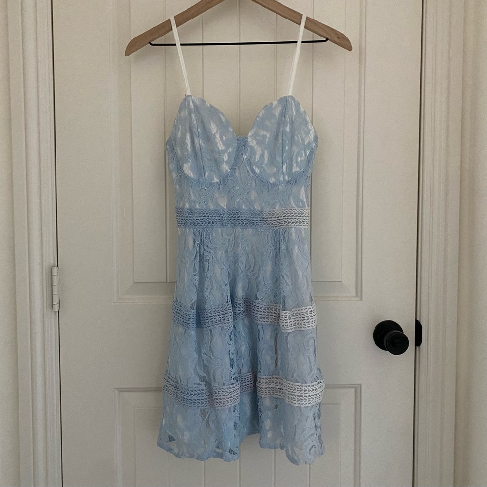 Boohoo Sky Blue Lace Dress